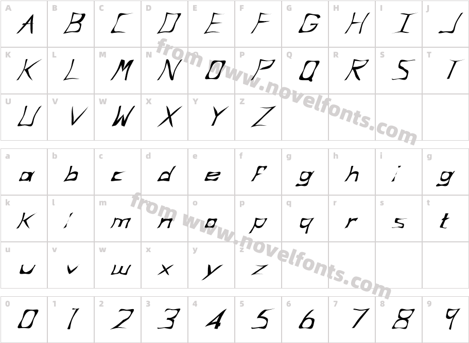 FZ WARPED 34 ITALICCharacter Map