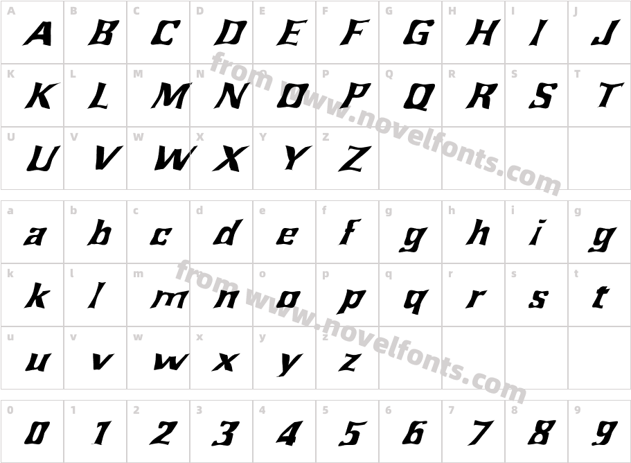 FZ WARPED 43 ITALICCharacter Map