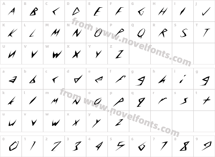 FZ WARPED 8 ITALICCharacter Map