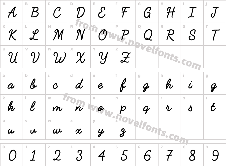 FabfeltScript BoldCharacter Map