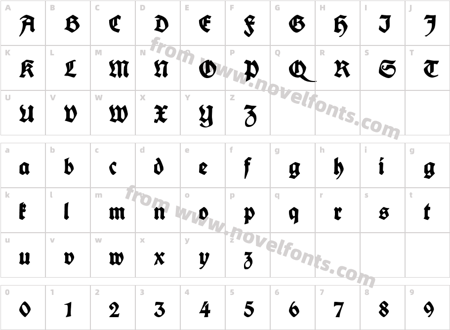 Fette deutsche Schrift UNZ1L ItalicCharacter Map