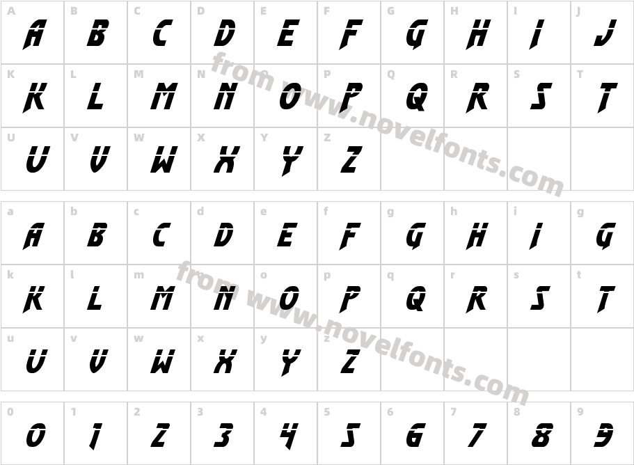 Flash Rogers Laser ItalicCharacter Map