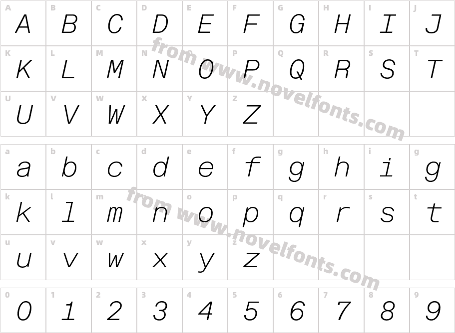 Fonetika Mono Unlicensed Trial Extra Light ItalicCharacter Map