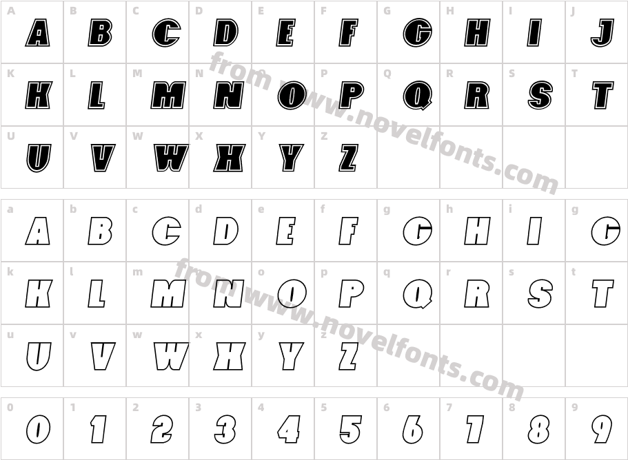 FoxxyOutlineItalicCharacter Map