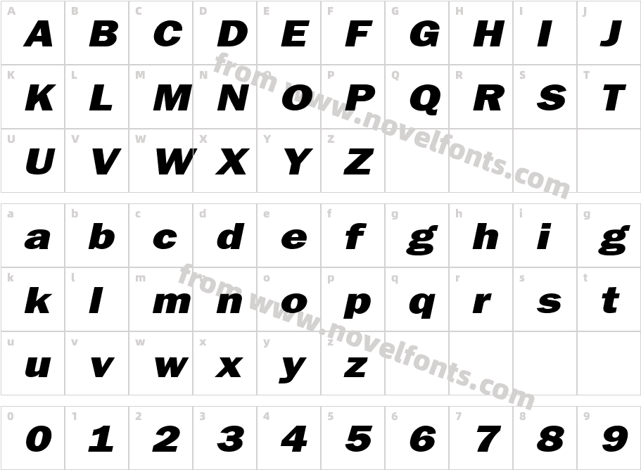 Francis Gothic Extended ItalicCharacter Map