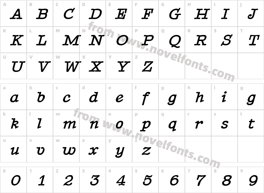 BetterTypeRight BoldItalicCharacter Map