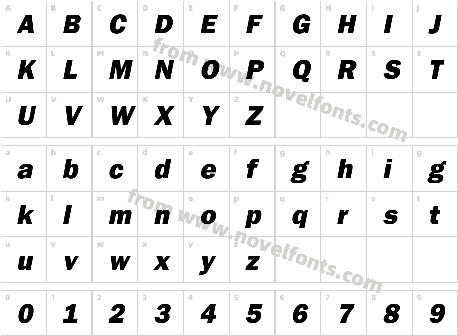 Franklin Gothic Heavy ObliqueCharacter Map