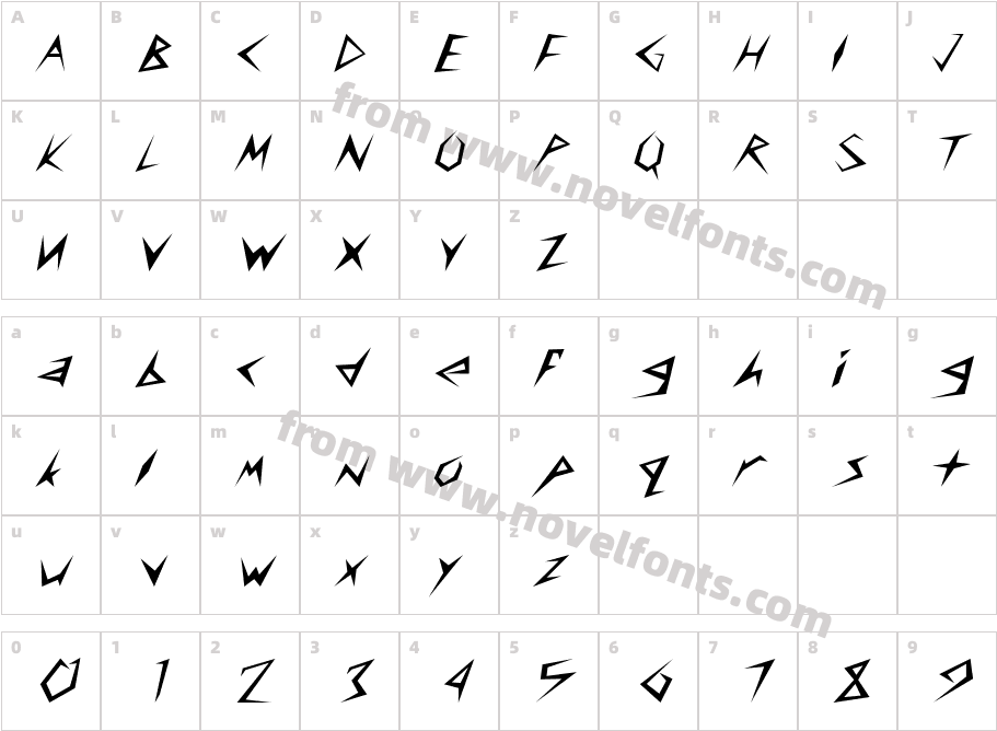 Frantic Extended ItalicCharacter Map