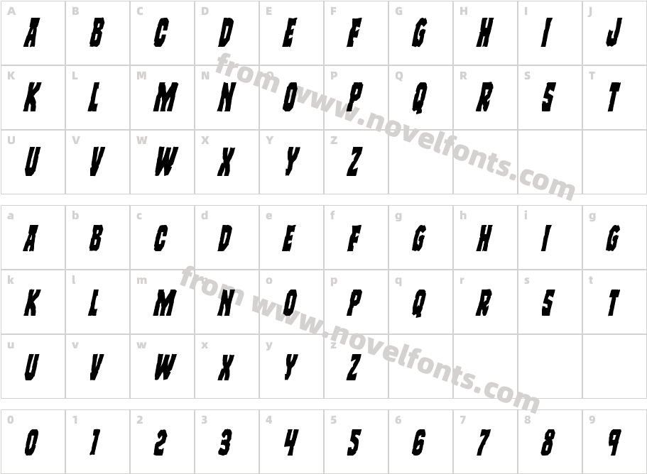 Freakfinder Condensed ItalicCharacter Map