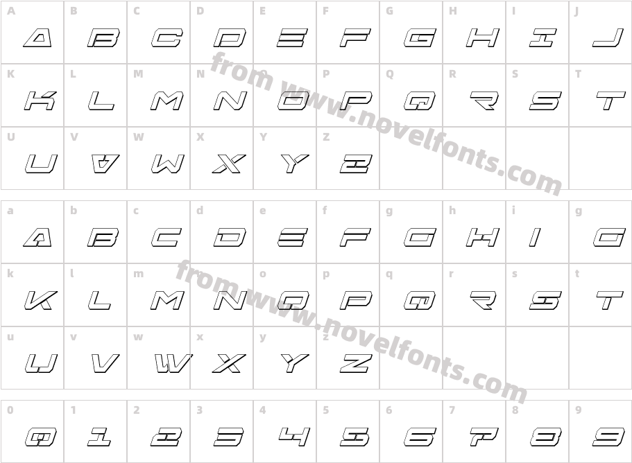 Free Agent Bold 3D ItalicCharacter Map