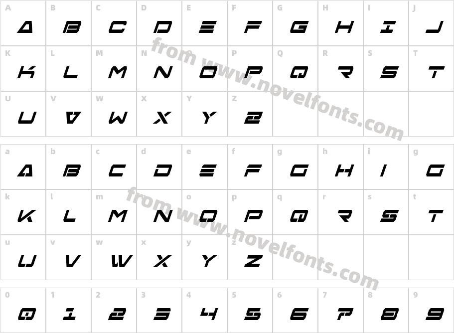 Free Agent Bold Condensed ItalicCharacter Map