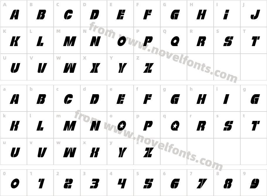 Freedom Fighter Condensed ItalicCharacter Map