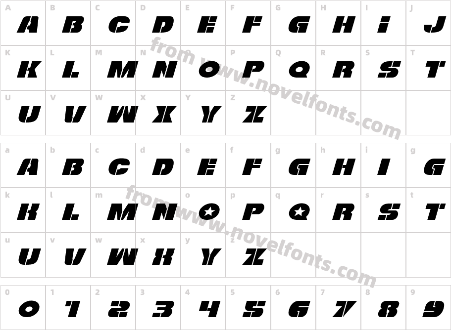 Freedom Fighter Expanded ItalicCharacter Map