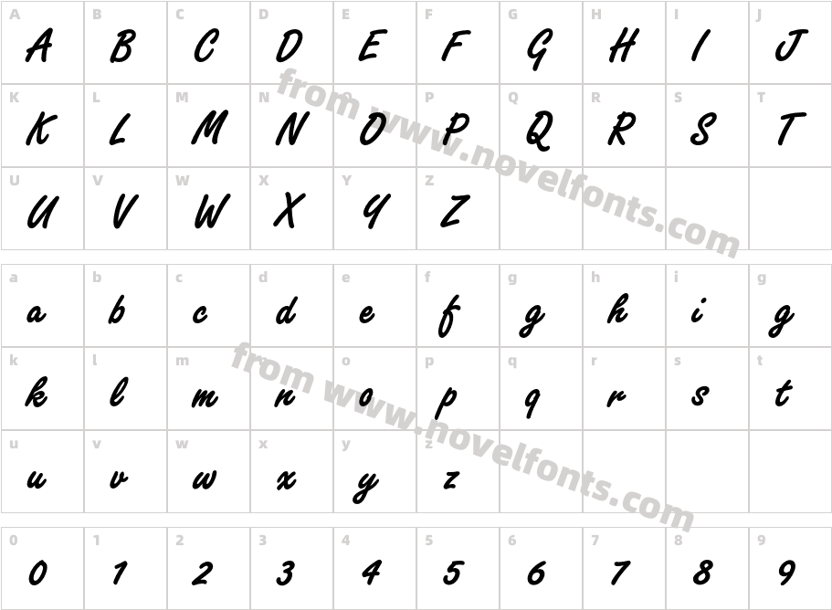 Freestyle Script Bold PlainCharacter Map