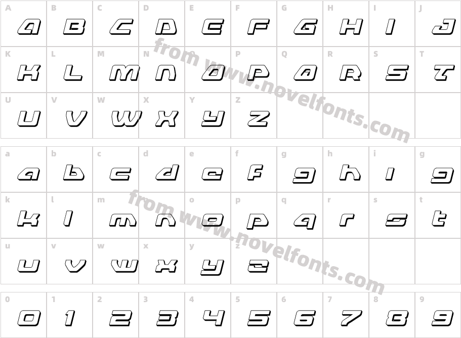 Furian 3D ItalicCharacter Map