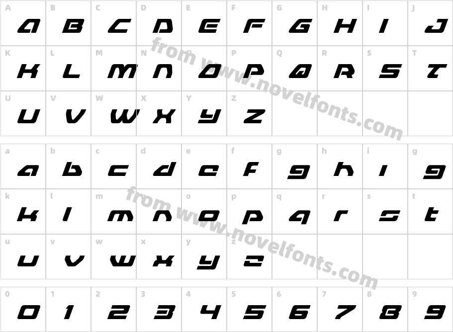 Furian Super ItalicCharacter Map