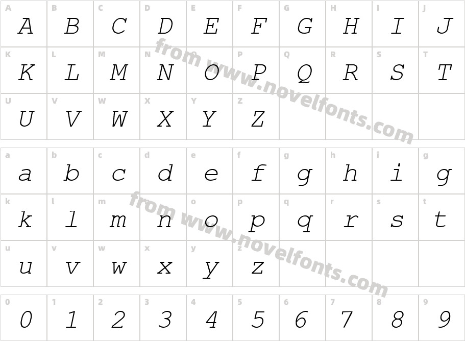 G_ Courier' ItalicCharacter Map