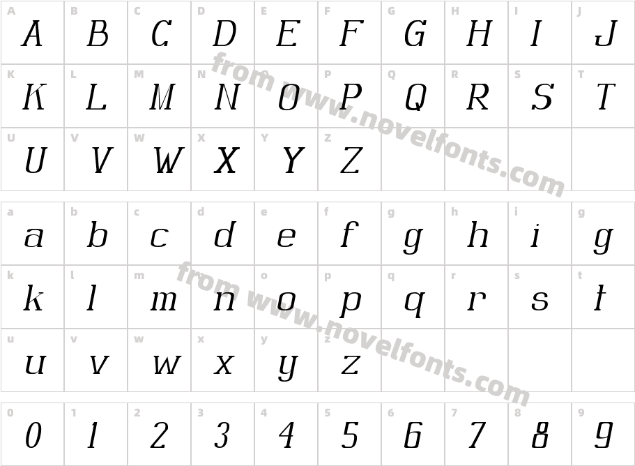 Gabriel Serif Thin ItalicCharacter Map