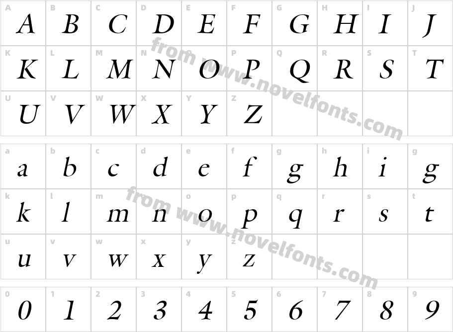 Galant ItalicCharacter Map