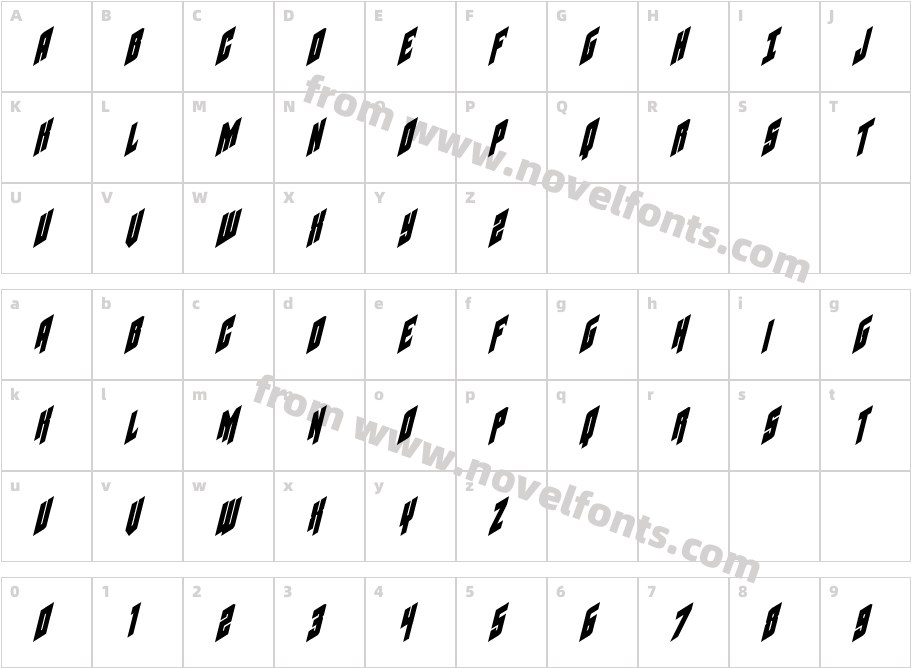 Galaxy Force Condensed ItalicCharacter Map