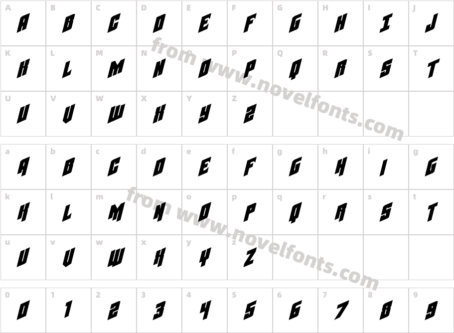 Galaxy Force Expanded ItalicCharacter Map