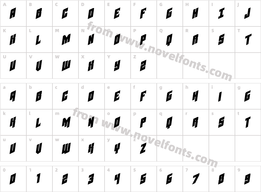 Galaxy Force Expanded Semi ItalicCharacter Map