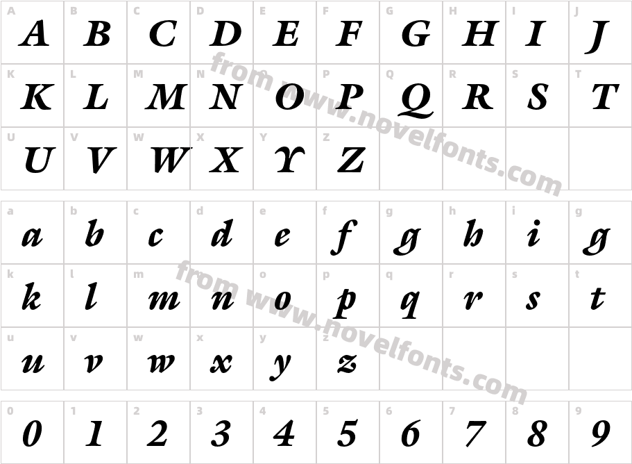 Galliard Pro Black ItalicCharacter Map