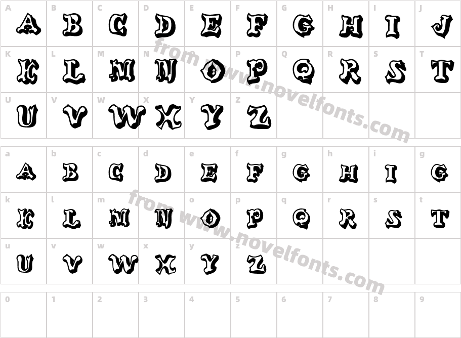 Gangly Display Caps BoldCharacter Map