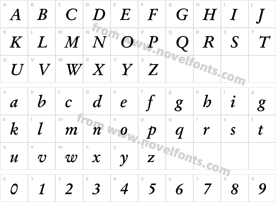 Garamond CG Bold ItalicCharacter Map