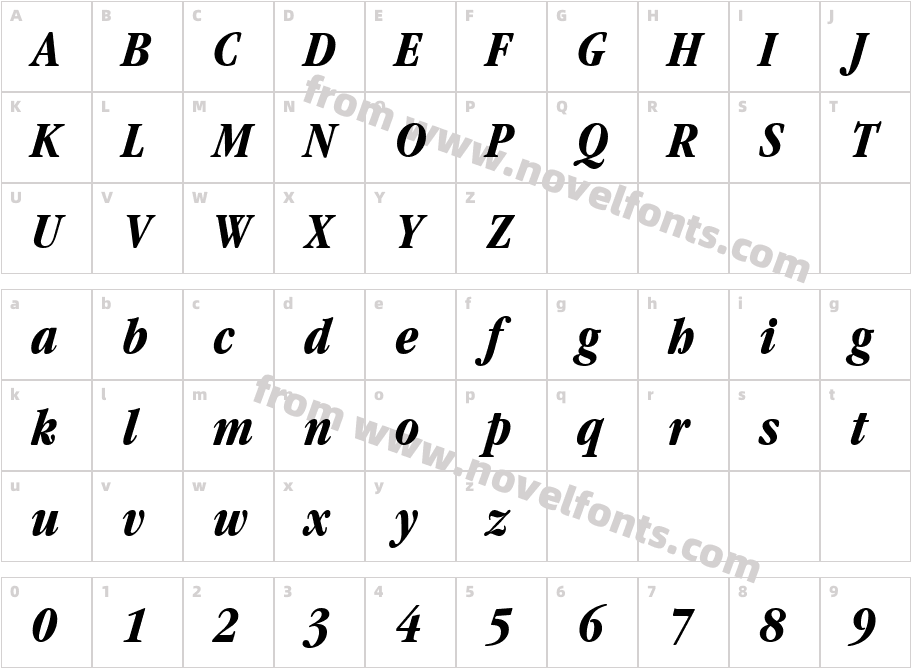 Garamond ITC Bold Condensed Italic BTCharacter Map