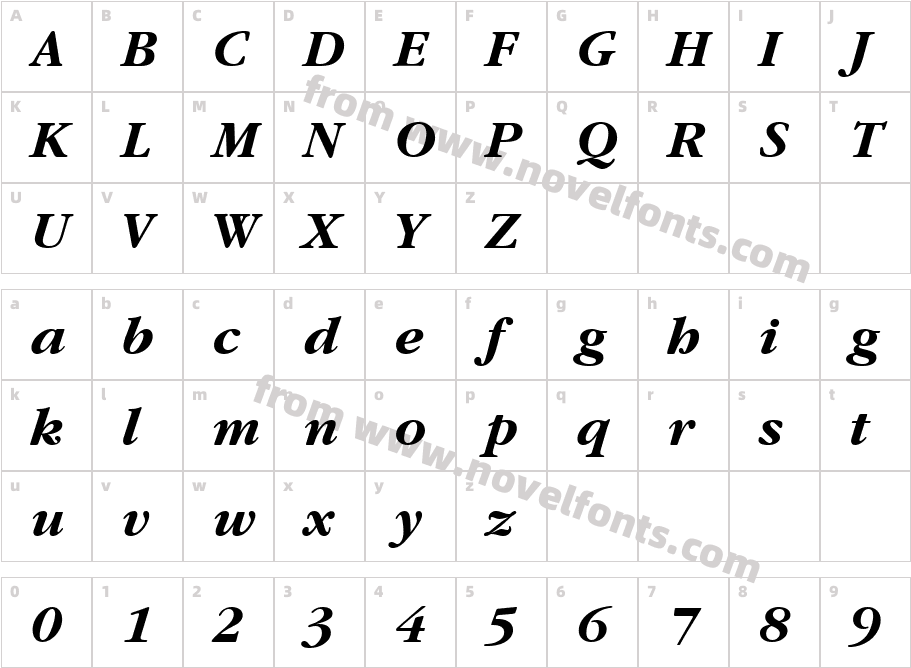 Garamond ITC Bold Italic BTCharacter Map