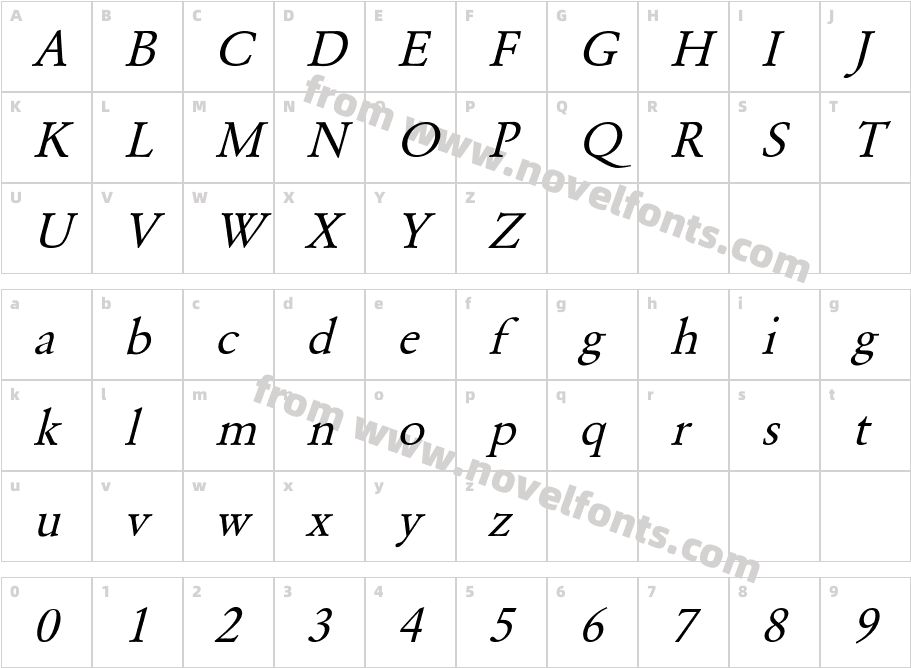 Garamond Normal ItalicCharacter Map