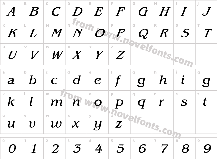 Gazette ItalicSWFTECharacter Map