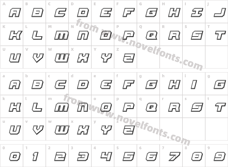 Gearhead Engraved ItalicCharacter Map