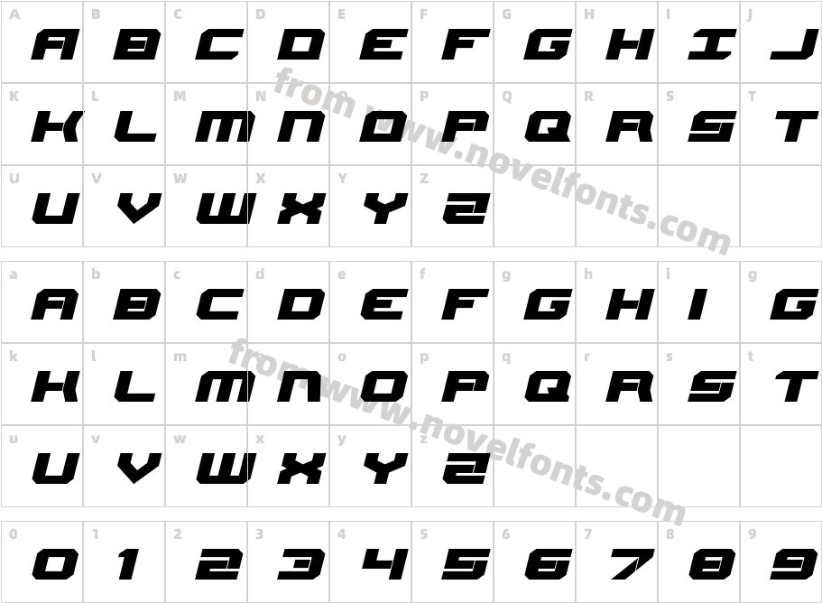 Gearhead Expanded ItalicCharacter Map