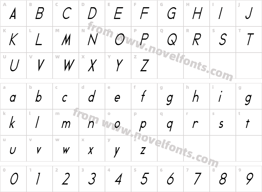 Geddes Condensed ItalicCharacter Map