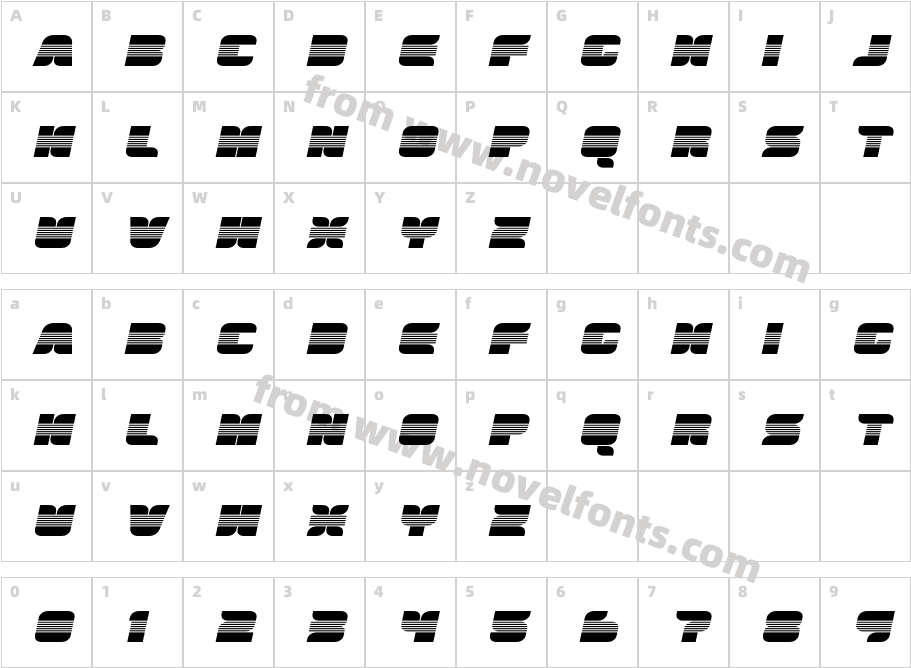 Gemini X ObliqueCharacter Map