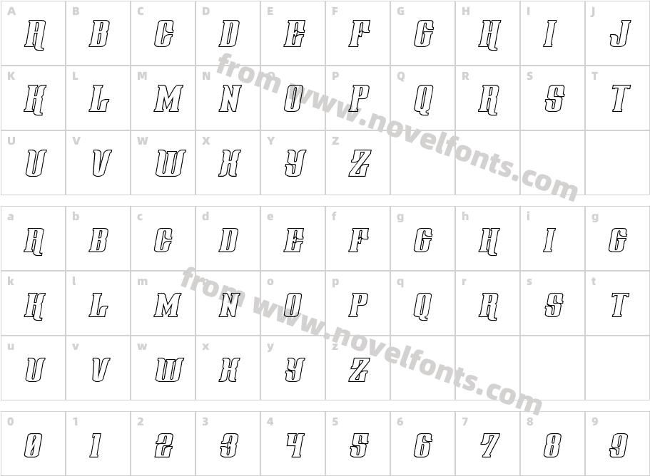 Gentleman Caller Outline ItalicCharacter Map