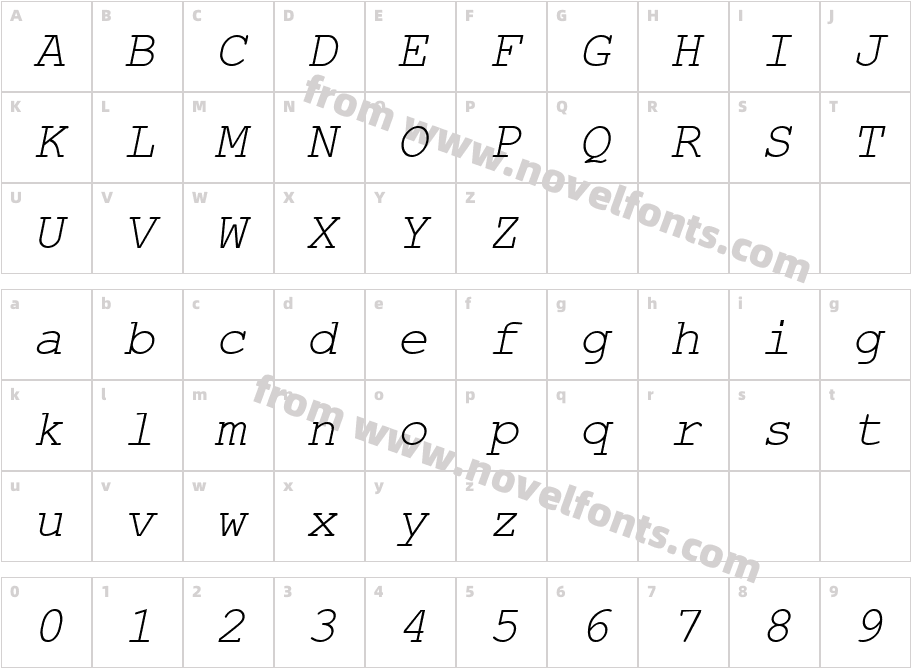 Geo_WWW_ Courier ItalicCharacter Map