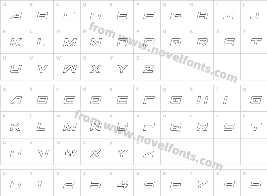 Ghost Clan Outline ItalicCharacter Map