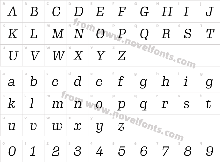 Gimlet Micro Light ItalicCharacter Map