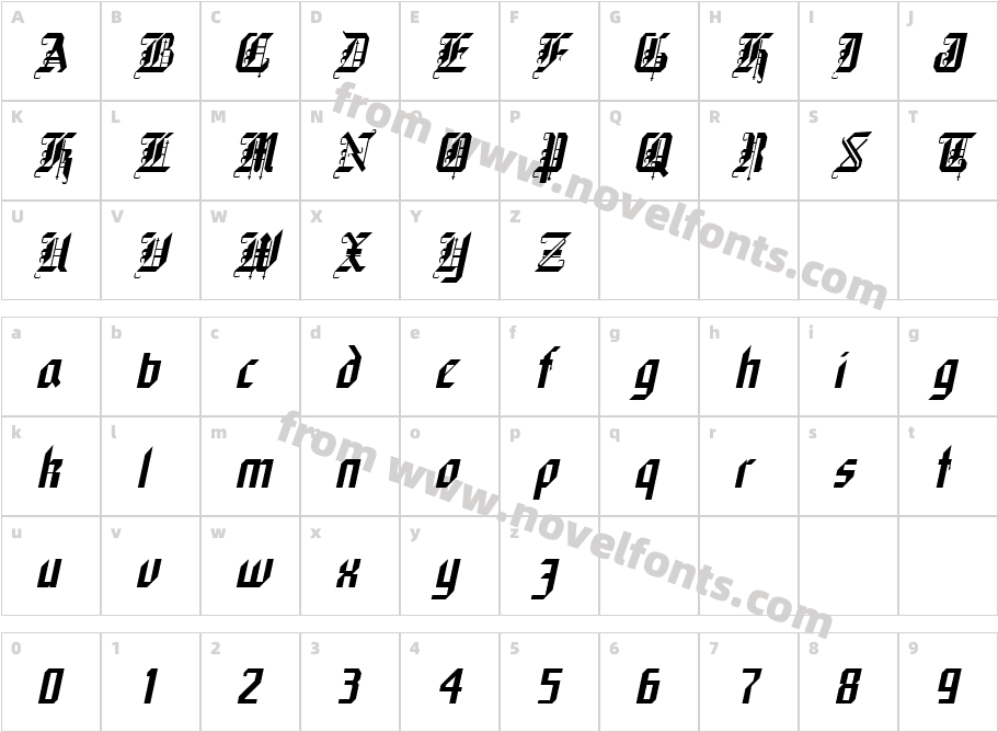 Gothic Condensed ItalicCharacter Map