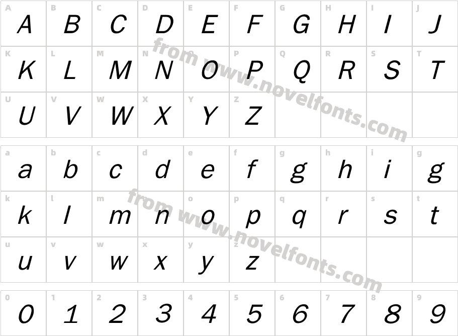 Billiton Gothic ItalicCharacter Map