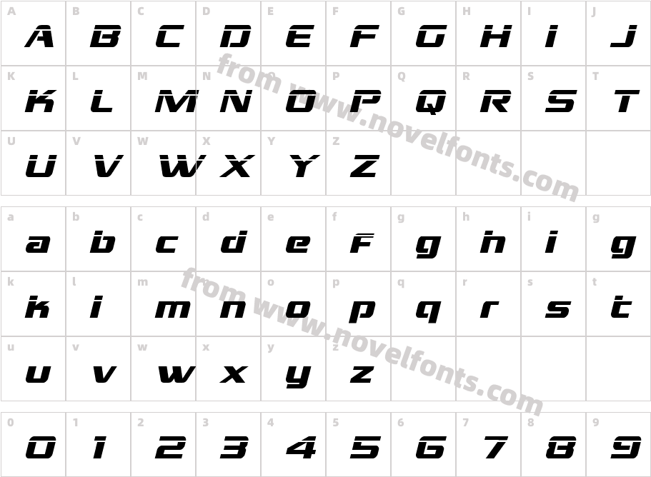 Grand National Laser ItalicCharacter Map