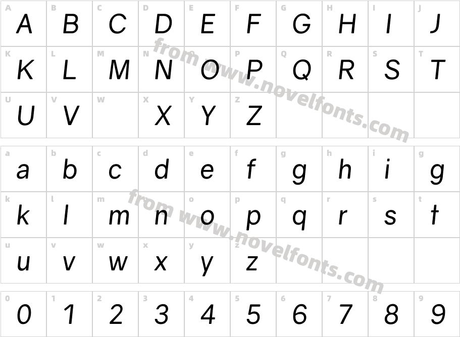 Gravity ItalicCharacter Map