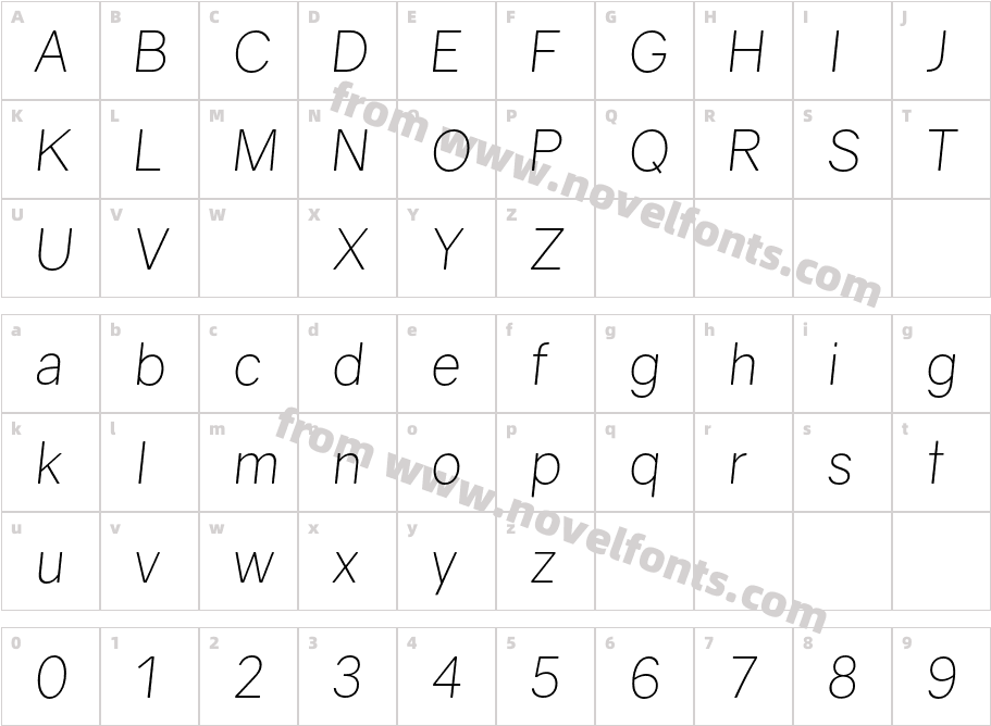 Gravity Light ItalicCharacter Map