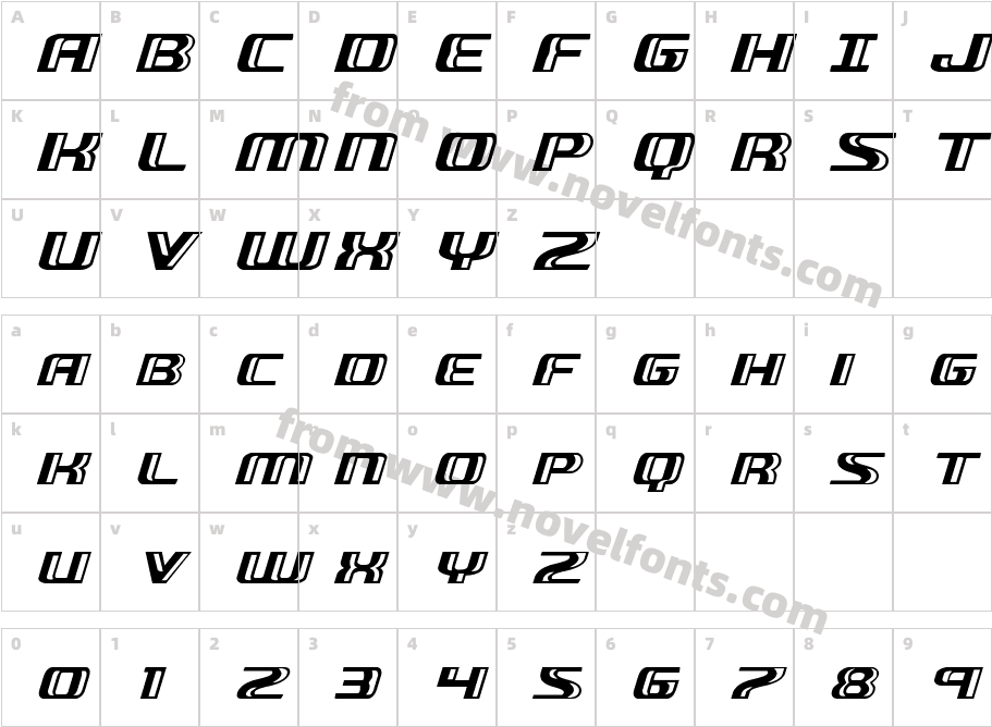 Grease Gun Expanded ItalicCharacter Map