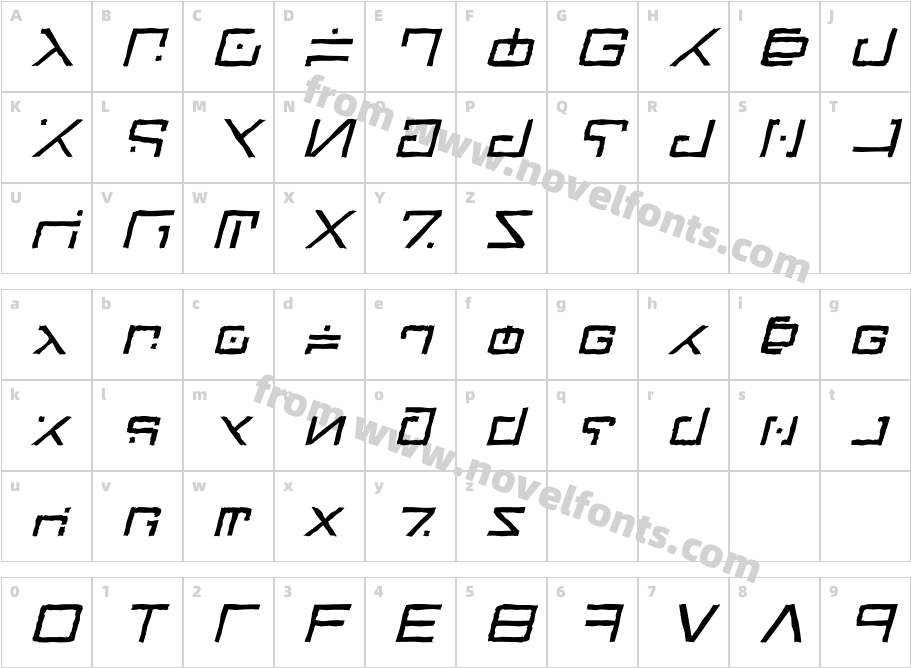 Green Martian Distressed ItalicCharacter Map