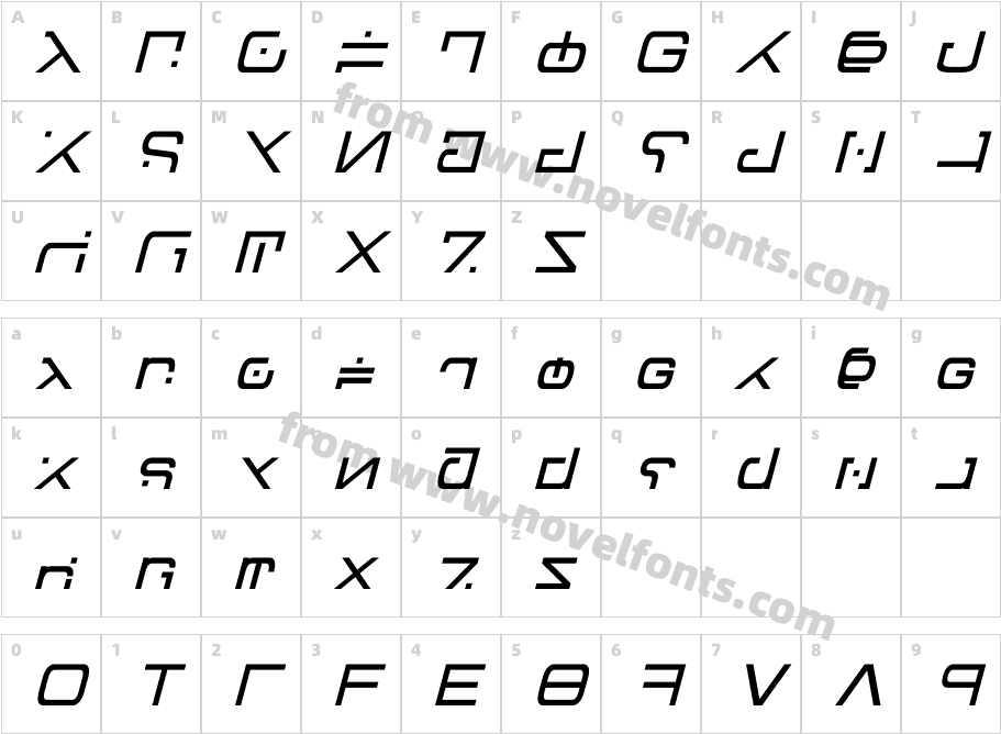 Green Martian ItalicCharacter Map