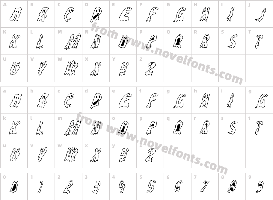 Groovy Ghosties RegularCharacter Map